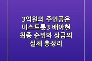 “3억원의 주인공은?”, 미스트롯3 배아현 최종 순위와 상금의 실체 총정리