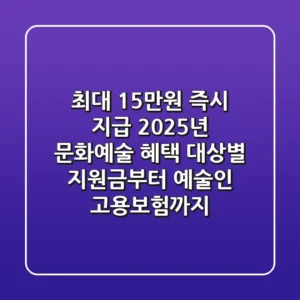 "최대 15만원 즉시 지급", 2025년 문화예술 혜택, 대상별 지원금부터 예술인 고용보험까지