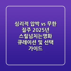 "심리적 압박 vs 무한 질주", 2025년 스릴넘치는영화 큐레이션 및 선택 가이드